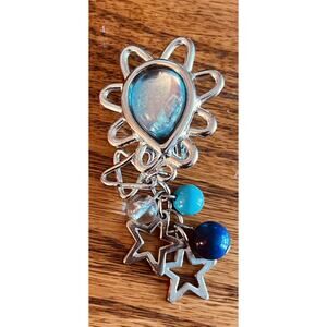 CAROL DAUPLAISE Earrings Blues star beads Dangle clip on SIGNED VTG Silver Tone